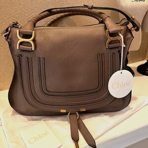 Medium Chloe Marcie Leather Satchel in desert taupe